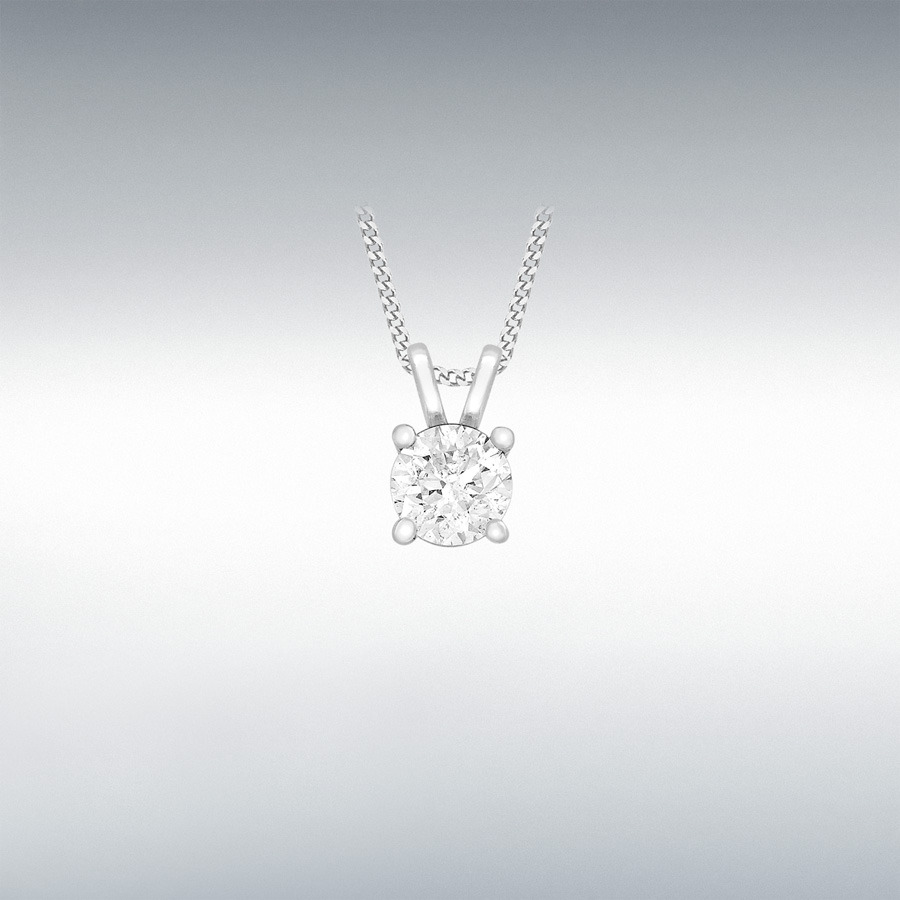 9ct White Gold 0.25ct Round Diamond Solitaire 4mm x 7mm Pendant