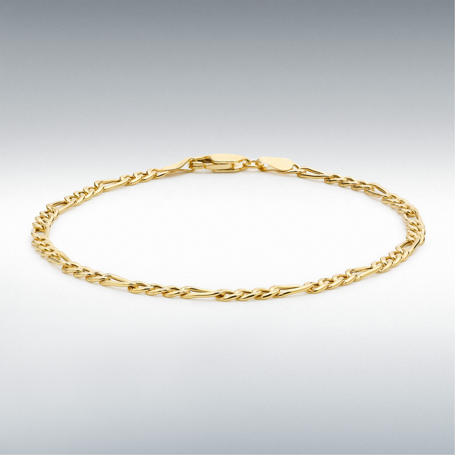 9ct Yellow Gold Hollow Figaro Bracelet 18cm/7"