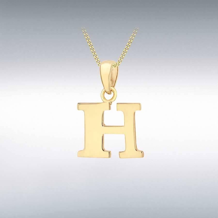 9ct Yellow Gold 11.5mm x 16.5mm Plain 'H' Initial Pendant