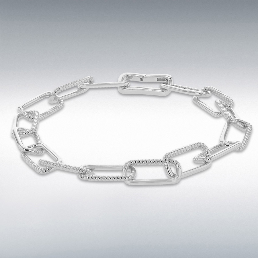 Sterling Silver Rhodium Plated 7.4mm Half-Twisted-Link Paper Chain Bracelet 19cm/7.5"