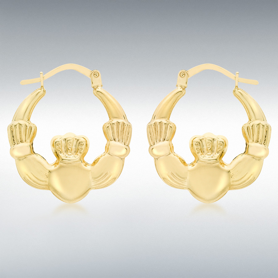 9ct Yellow Gold 20mm x 22mm Claddagh Creole Earrings