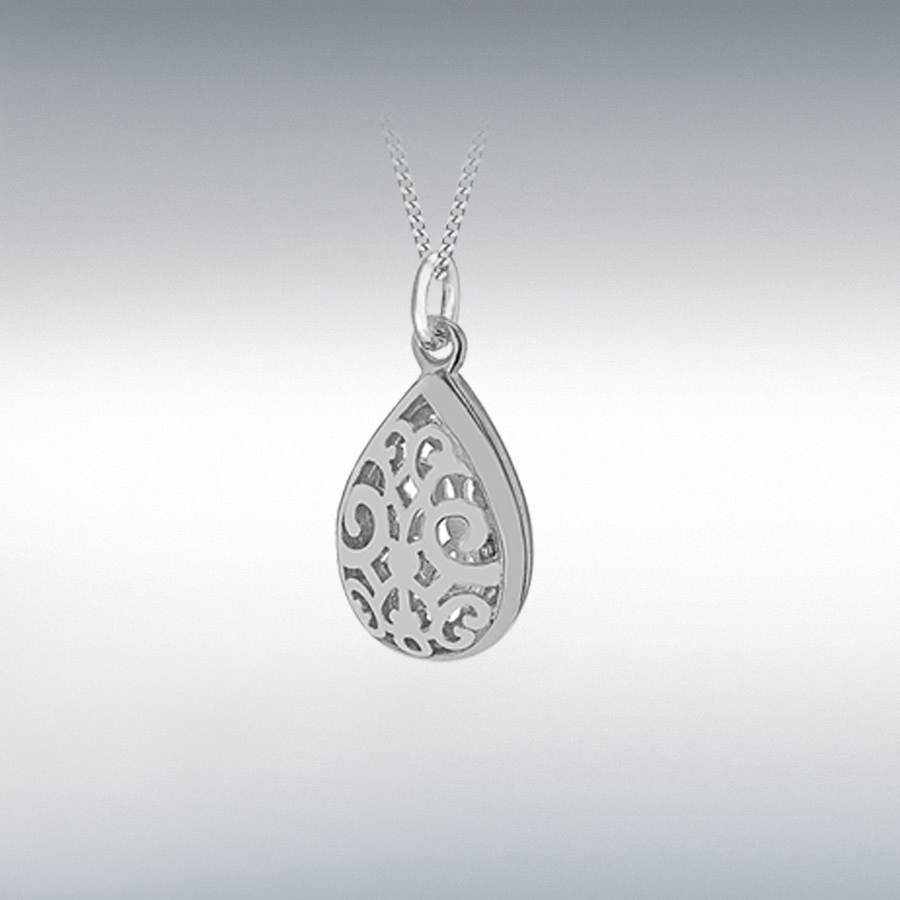 Sterling Silver Rhodium Plated 10mm x 20mm Filigree Locket