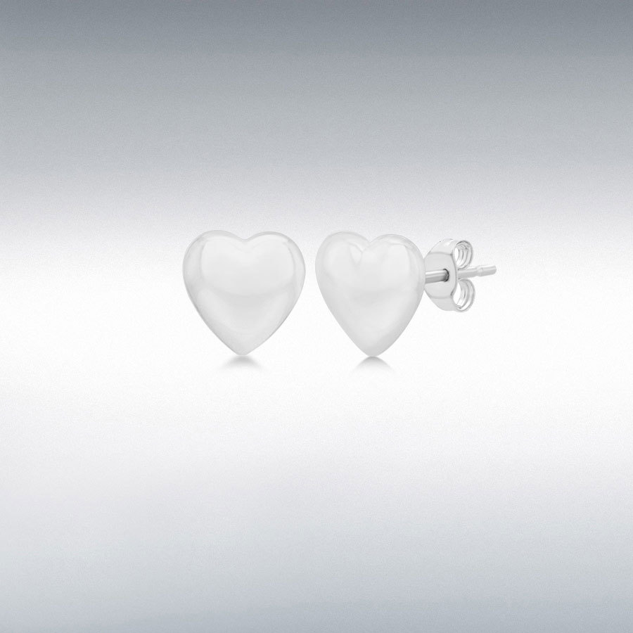 9ct White Gold 9.5mm x 10mm 3D Polished Heart Stud Earrings