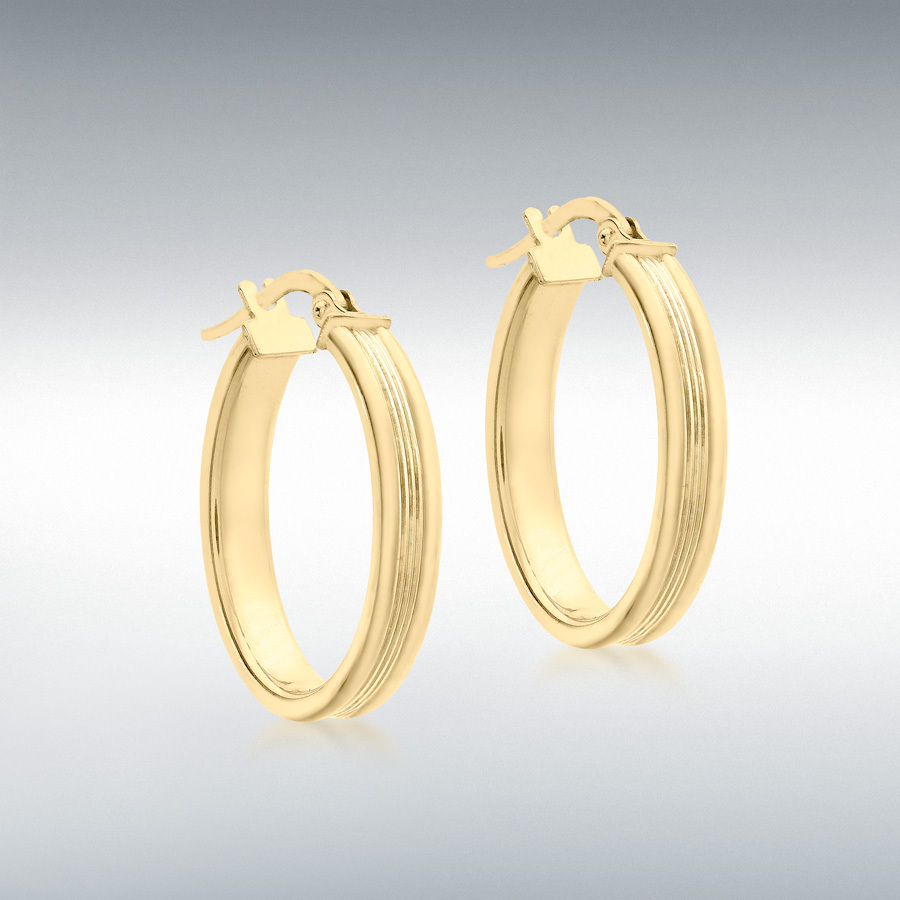 9ct Yellow Gold 17mm x 22mm Patterned Oval Hoop Creole Earrings