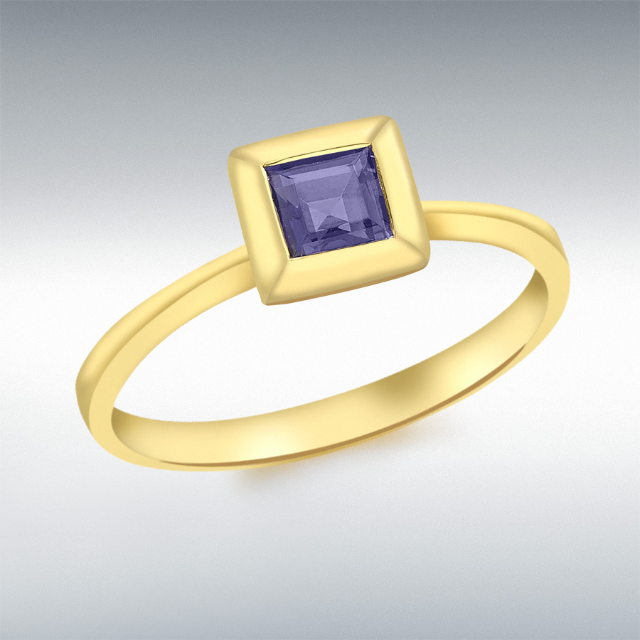 9ct Yellow Gold Square Iolite Ring