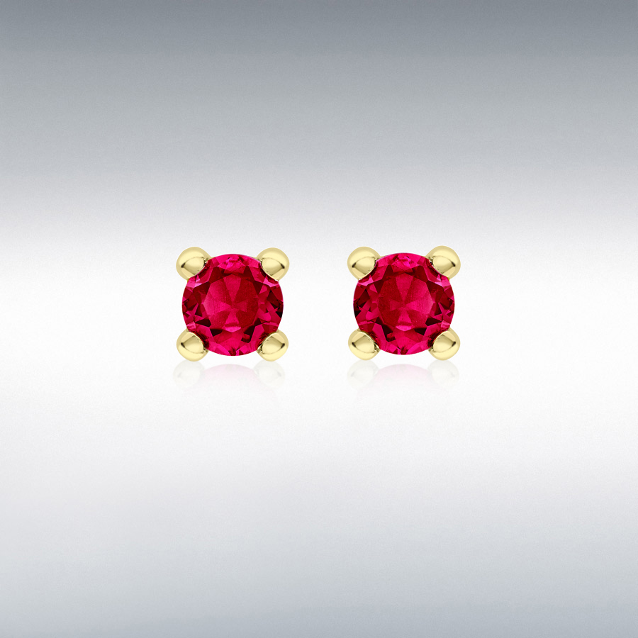 9ct Yellow Gold Magenta 4mm CZ July Birthstone Stud Earrings