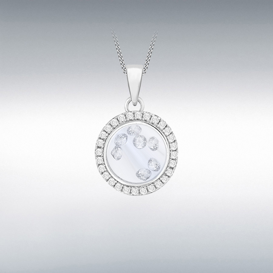 Sterling Silver Rhodium Plated CZ Floating Stones Round Pendant