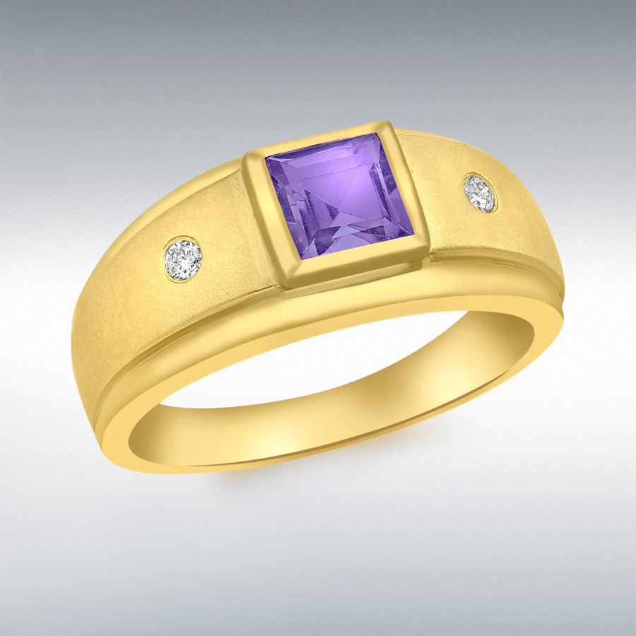 9ct Yellow Gold 0.05ct Diamond and Amethyst Ring