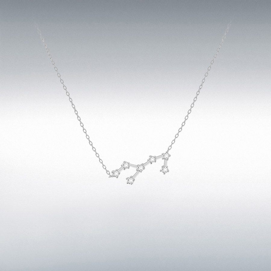 Sterling Silver Rhodium Plated CZ 27.2mm x 11.3mm Virgo Star Constellation Necklace 43cm/17"-46cm/18"