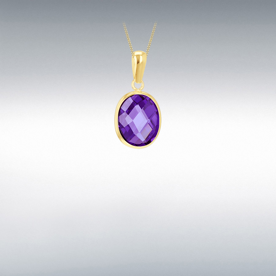 9ct Yellow Gold 10mm x  8mm Purple Swarovski Oval Drop Pendant