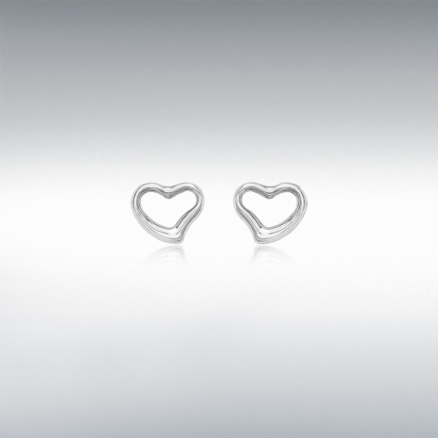 9ct White Gold 12mm x 10mm Polished Open-Heart Stud Earrings