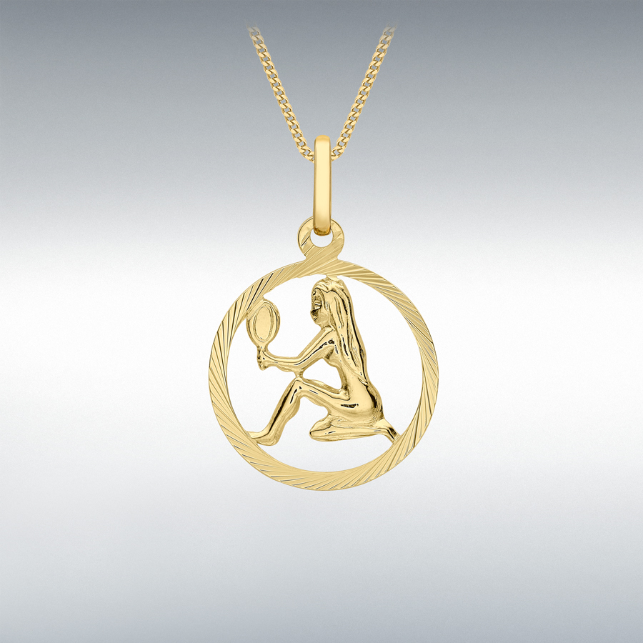 9ct Yellow Gold 15mm x 23mm Diamond Cut Virgo Zodiac Pendant