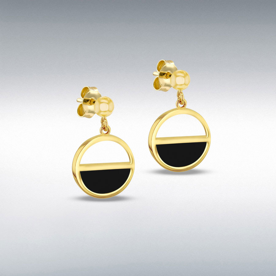 9ct Yellow Gold 12.5mm Semi Circular Black Onyx Drop Stud Earring