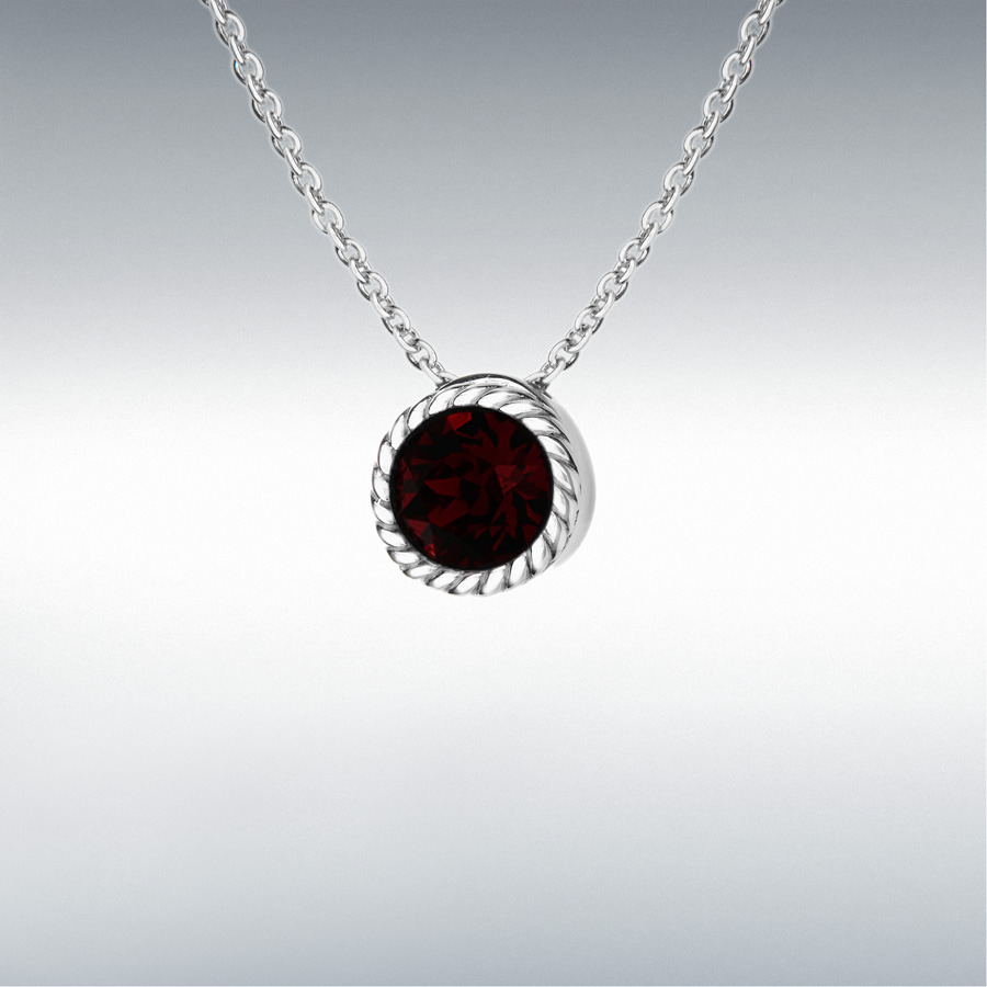 Sterling Silver 10mm Deep Red Swarovski Crystal January Birthstone Necklace 46cm/18"