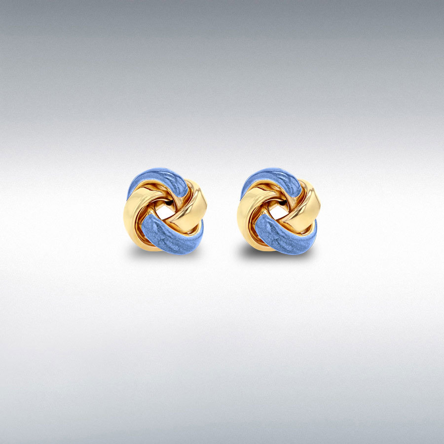 9ct Yellow Gold 11mm Blue Enamel Knot Stud Earrings