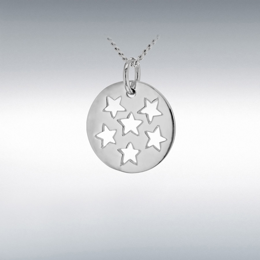 Sterling Silver Rhodium Plated 12.5mm x 15mm Cutout-Stars-Disc Pendant