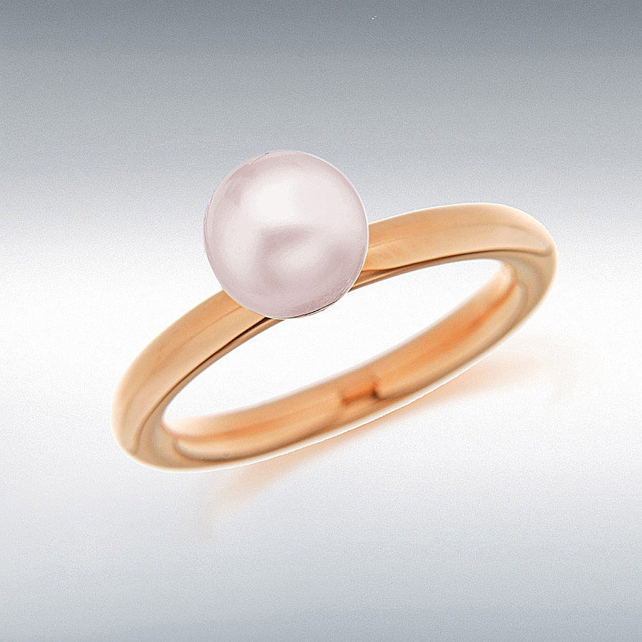 Sterling Silver Rose Gold Plated Pink Simulated Pearl Stacking Ring