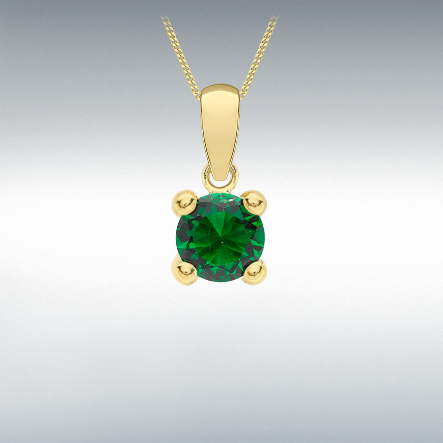 9ct Yellow Gold Dark Green 5mm CZ May Birthstone Pendant