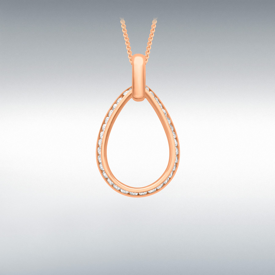 9ct Rose Gold Channel Set CZ 13mm x 23mm Outline Teardrop Pendant