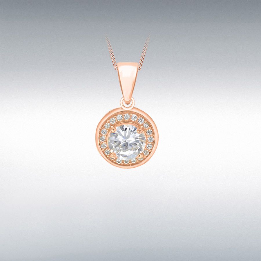 Sterling Silver Rose Gold Plated CZ 10mm x 17mm Halo Pendant