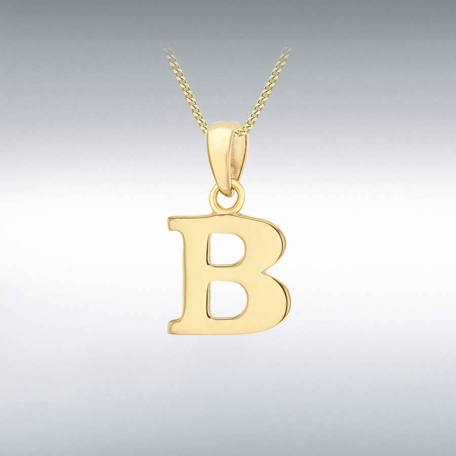 9ct Yellow Gold 10mm x 16mm Plain 'B' Initial Pendant