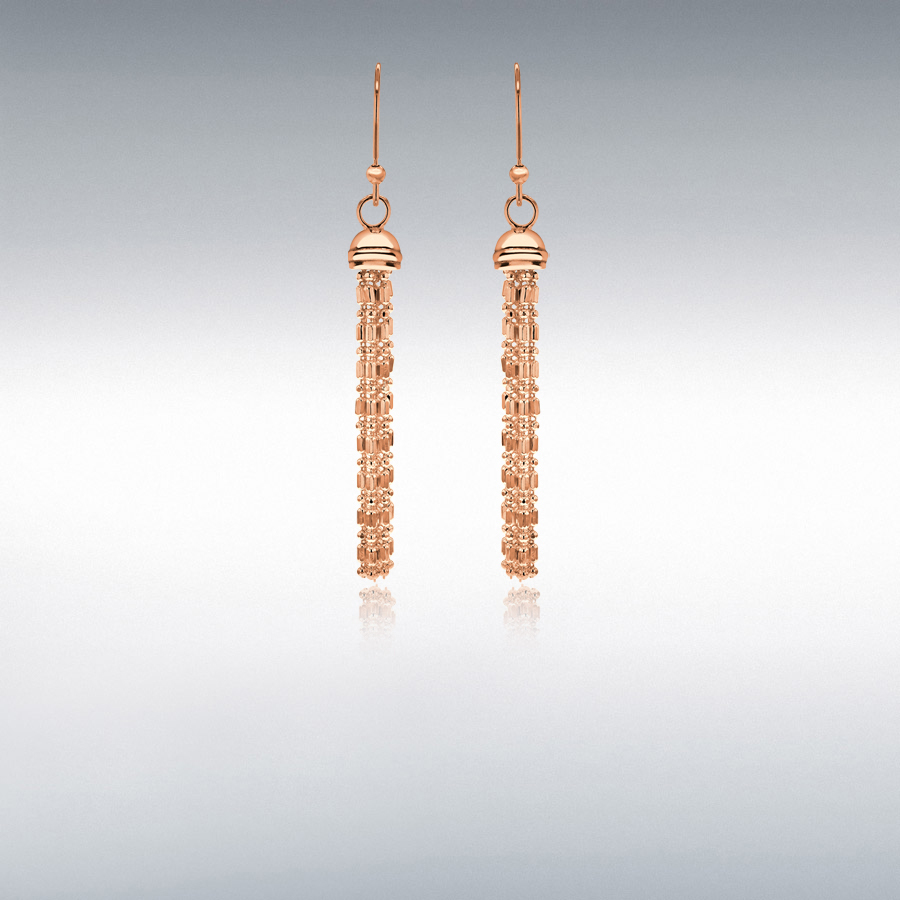 Sterling Silver Rose Gold Plated 8mm x 72mm Bead and Ball Tassel Earrings