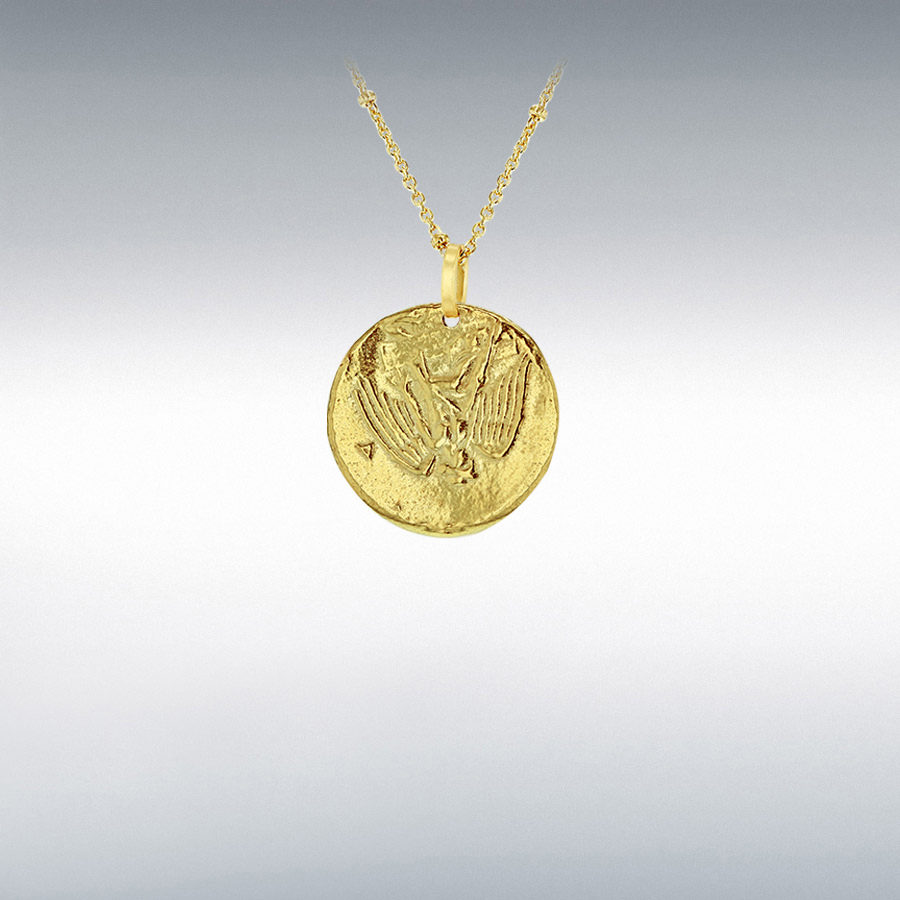 Sterling Silver Yellow Gold Plated 20.5mm x 23.5mm Reversible-Roman-Coin Bobble-Chain Adjustable Necklace 45cm/17.75"-50cm/19.5