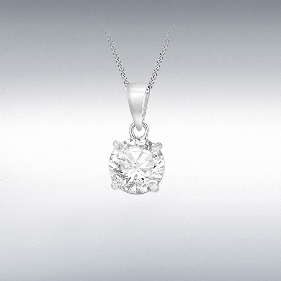 Sterling Silver Rhodium Plated 7mm Round CZ Pendant