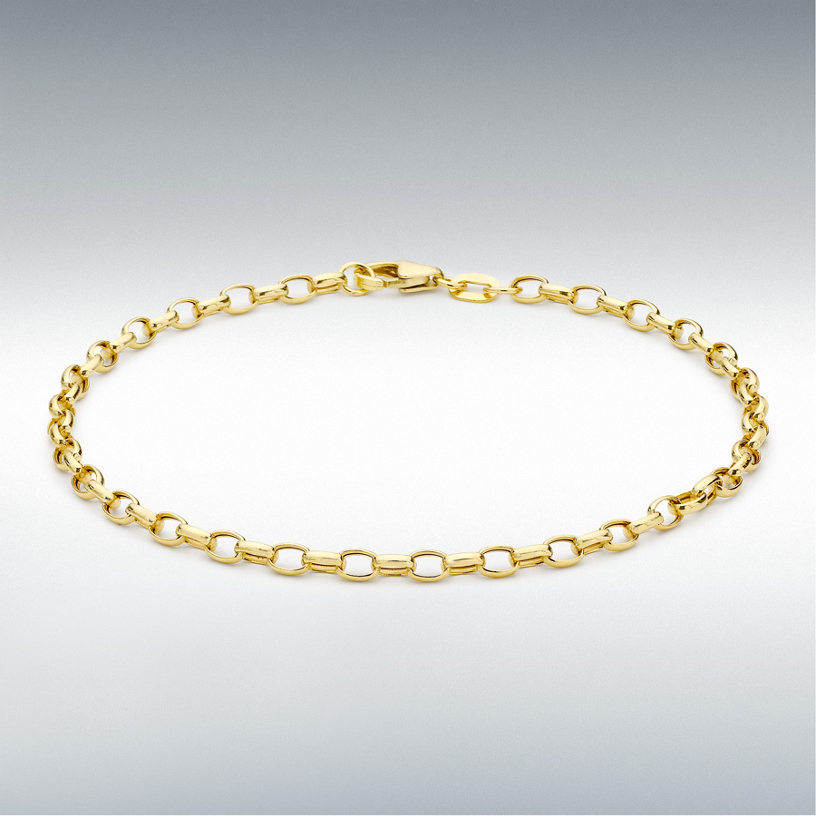 9ct Yellow Gold 100 2.6mm Hollow Oval Belcher Bracelet 18cm/7"