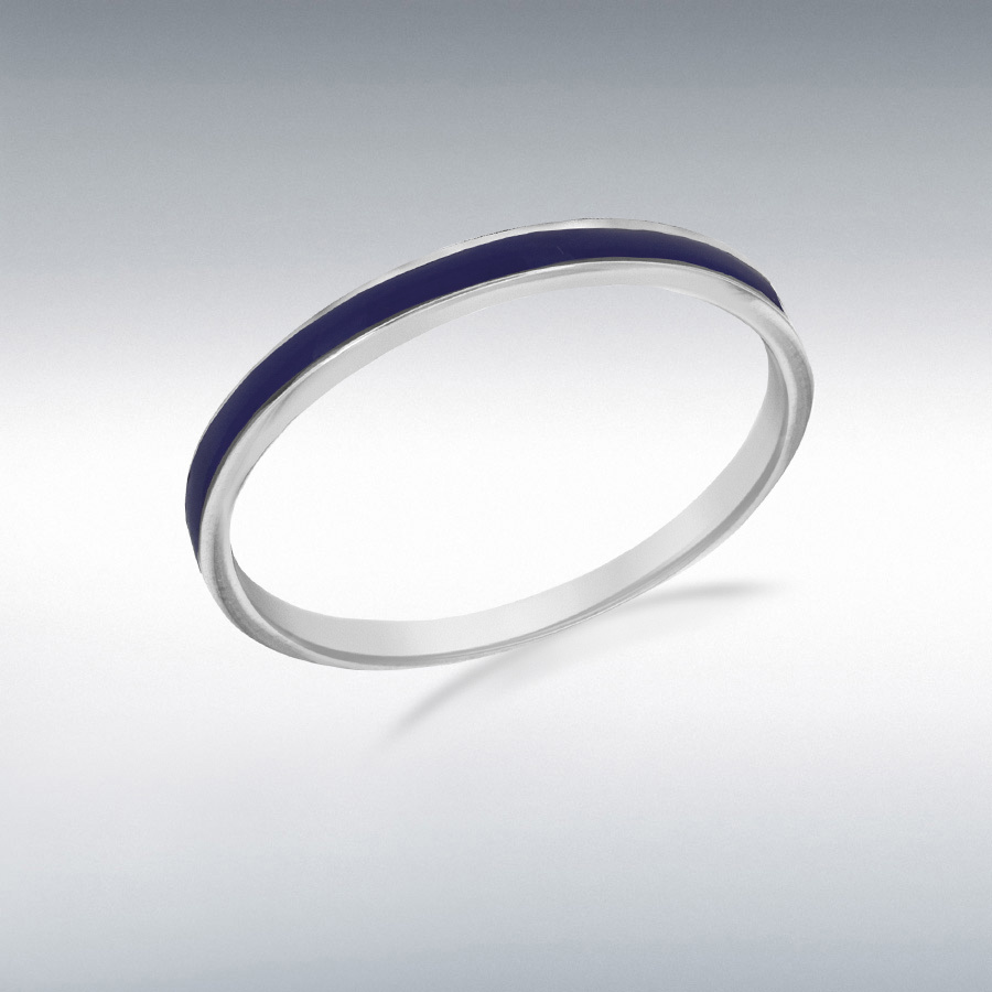 Sterling Silver 2mm Navy Enamel Band Ring