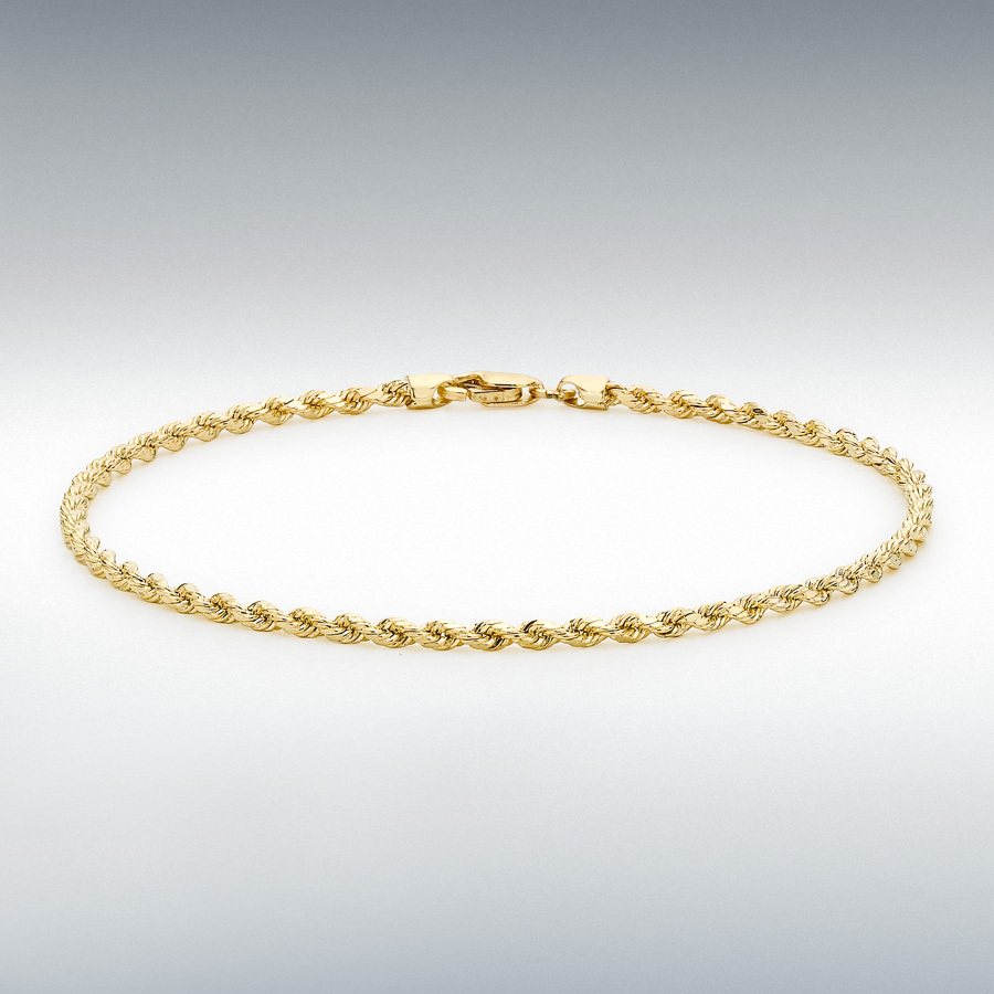 9ct Yellow Gold 30 Hollow Diamond Cut Rope Bracelet 18cm/7"