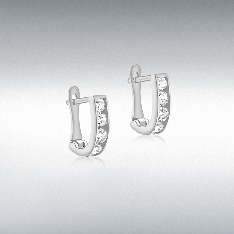 9ct White Gold 10 x 2mm White CZ 3mm x 9mm Half-Hoop Earrings