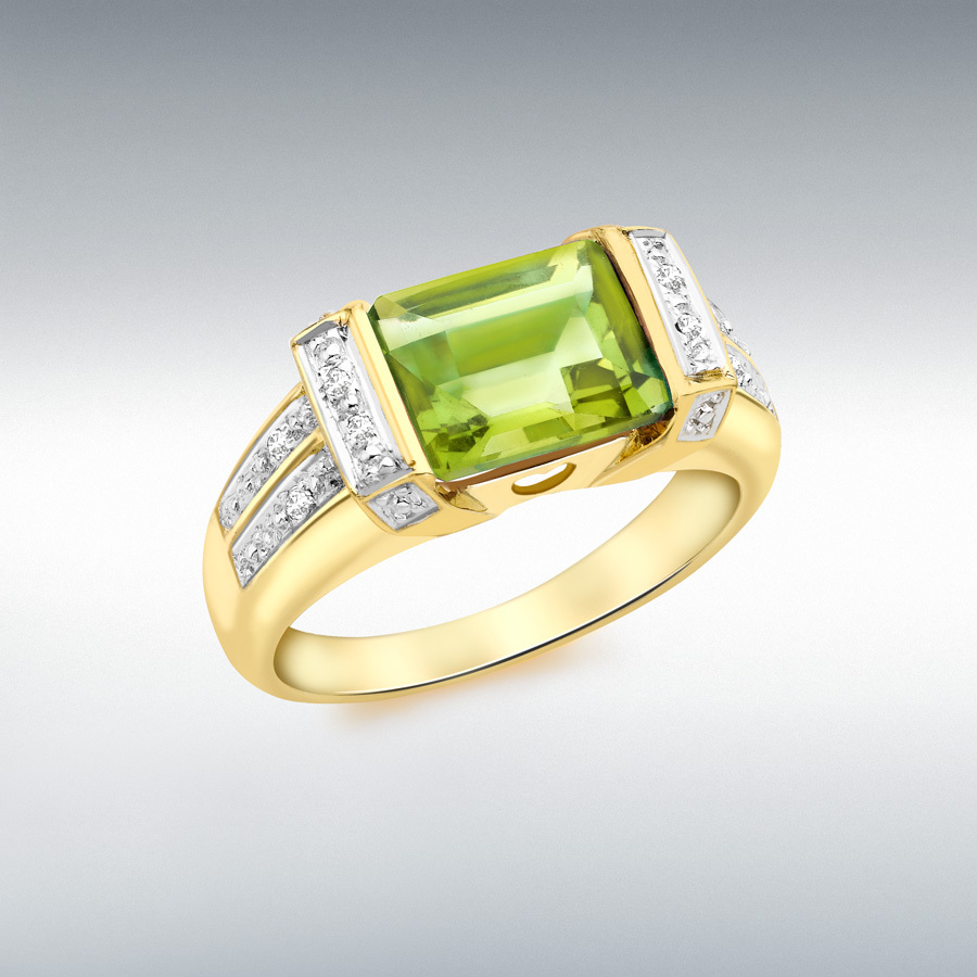 9ct Yellow Gold 0.04ct Diamond and Peridot Ring