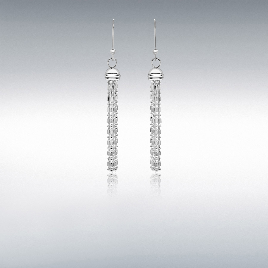 Sterling Silver 8mm x 72mm Bead and Ball Tassel Earrings