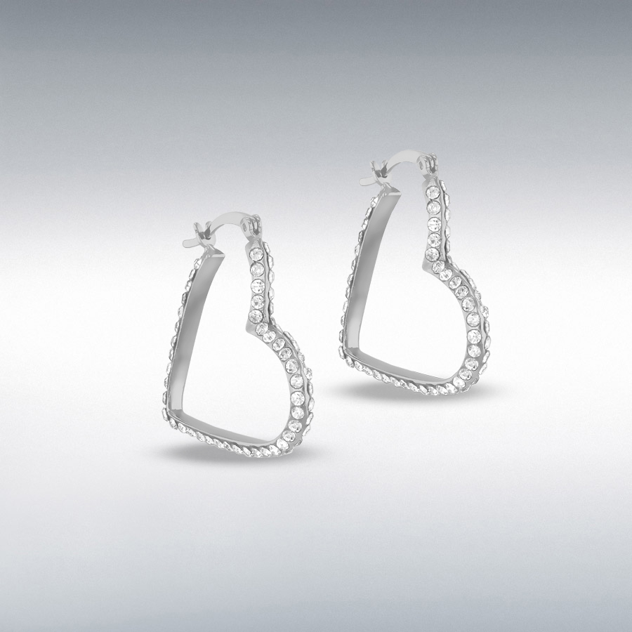 Sterling Silver  1.5mm CZ Heart Creole Earring