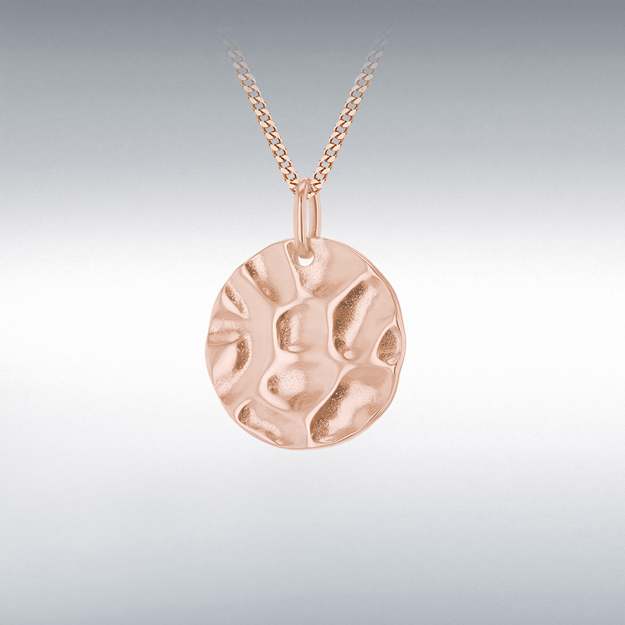 Sterling Silver Rose Gold Plated 17mm Hammered Disc Pendant