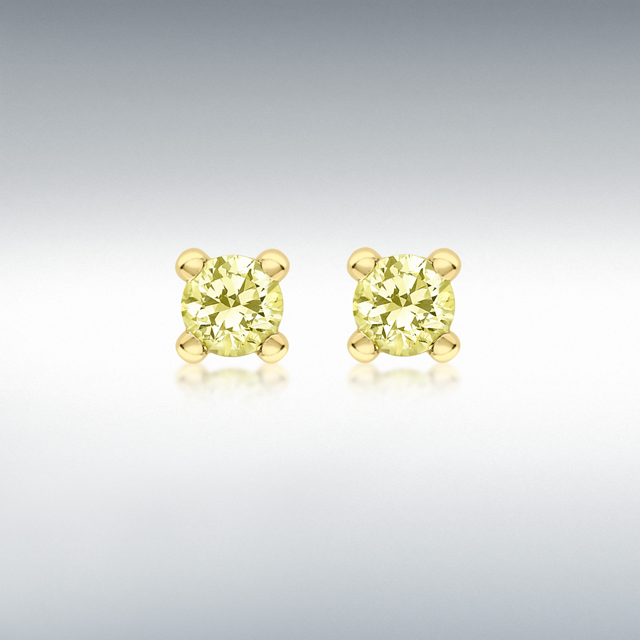 9ct Yellow Gold Light Yellow 4mm CZ August Birthstone Stud Earrings