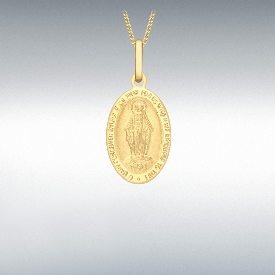 9ct Yellow Gold 11mm x 23mm 'Holy Mary' Oval Reversible Pendant