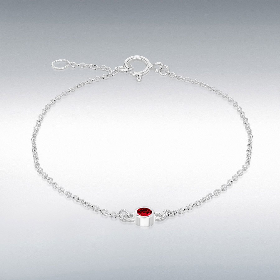 Sterling Silver Red 3mm CZ July Birthstone Adjustable Bracelet 16cm/6.25"-18cm/7"