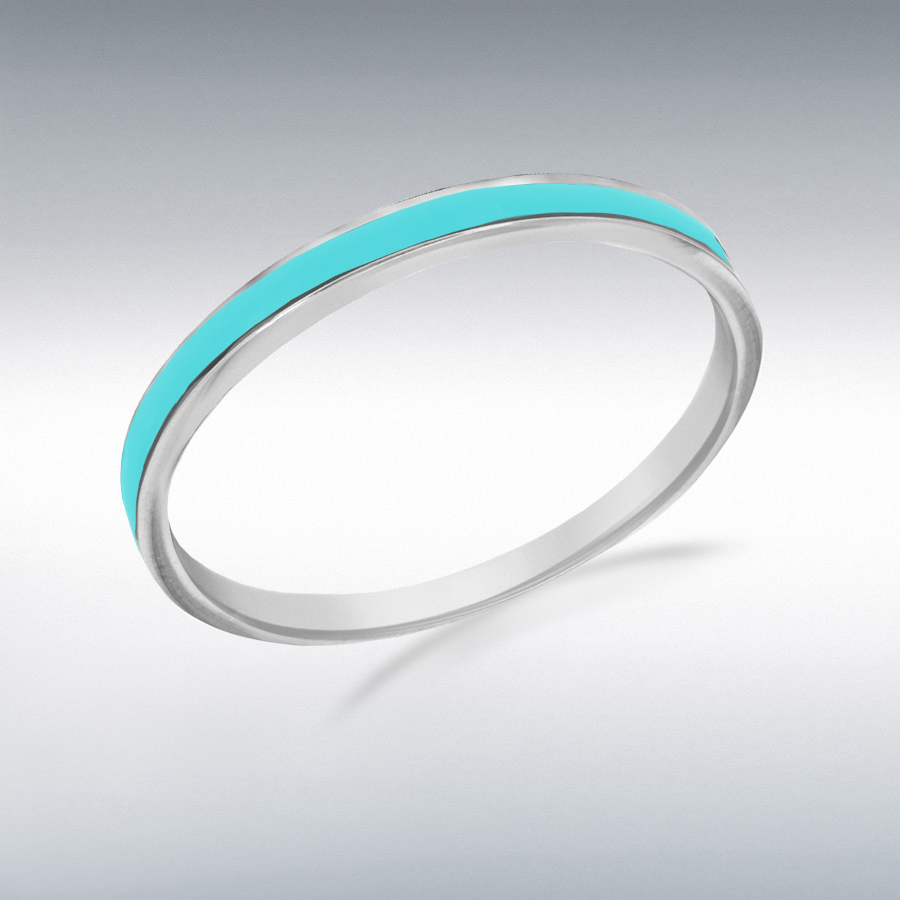 Sterling Silver 2mm Turquoise Enamel Band Ring