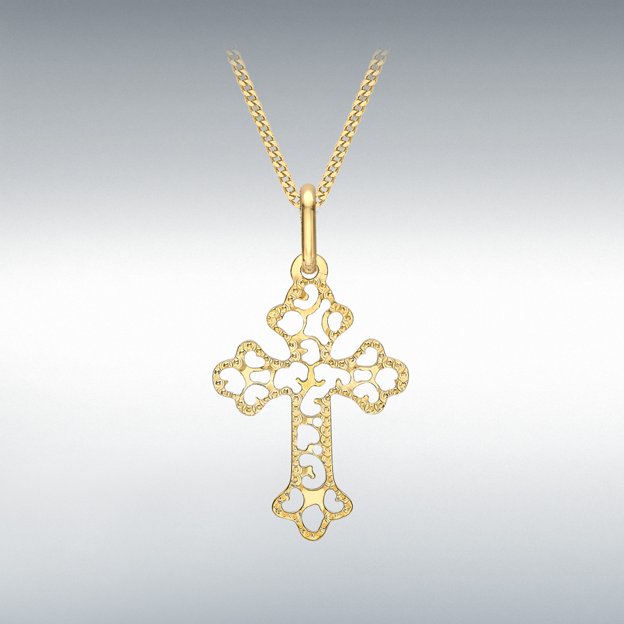 9ct Yellow Gold 14.5mm x 26.5mm Filigree Cross Pendant