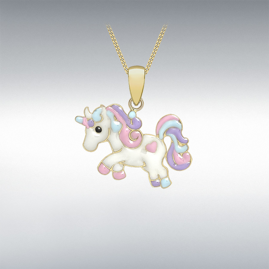 9ct Yellow Gold 19mm x 19.5mm Enamel Unicorn Pendant