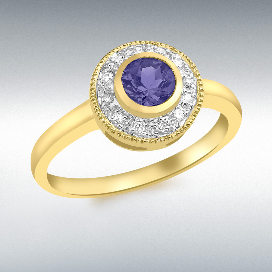 9ct Yellow Gold 0.07ct Diamond and Iolite Ring