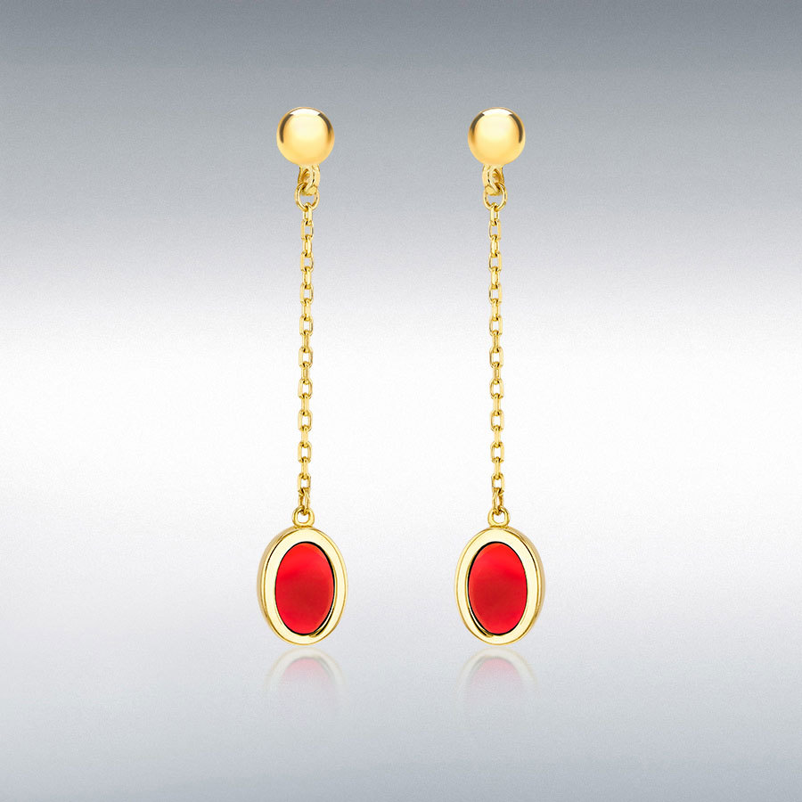 9ct Yellow Gold 6mm x 37.5mm Carnelian Drop Stud Earrings