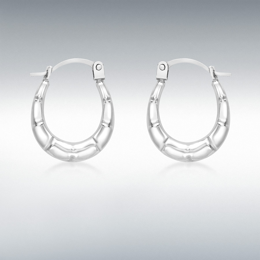 9ct White Gold 12mm x 15mm Mini-Groove Creole Earrings