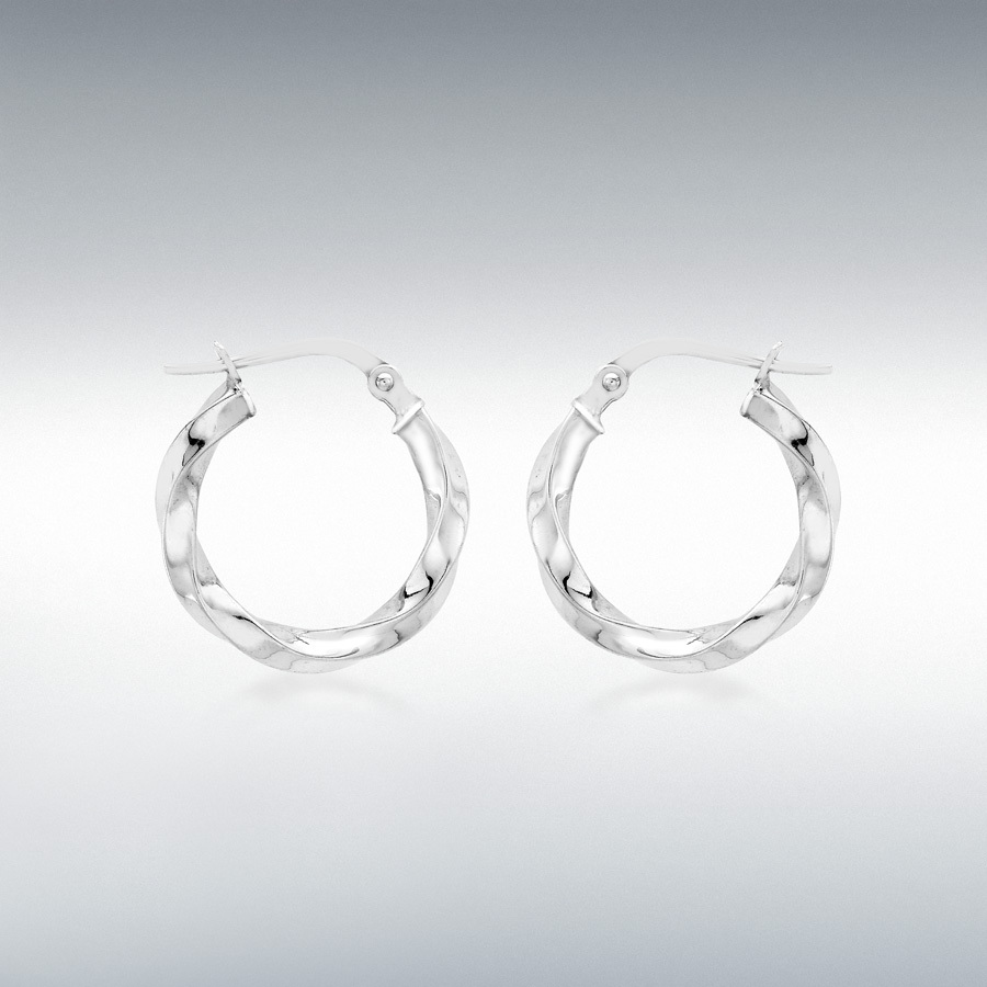 9ct White Gold 17mm Twist Creole Earrings