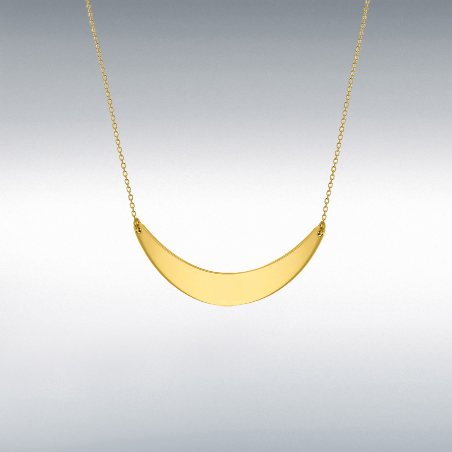 Sterling Silver Yellow Gold Plated 42.5mm x 16.5mm Crescent Bar Necklace 43cm/17"