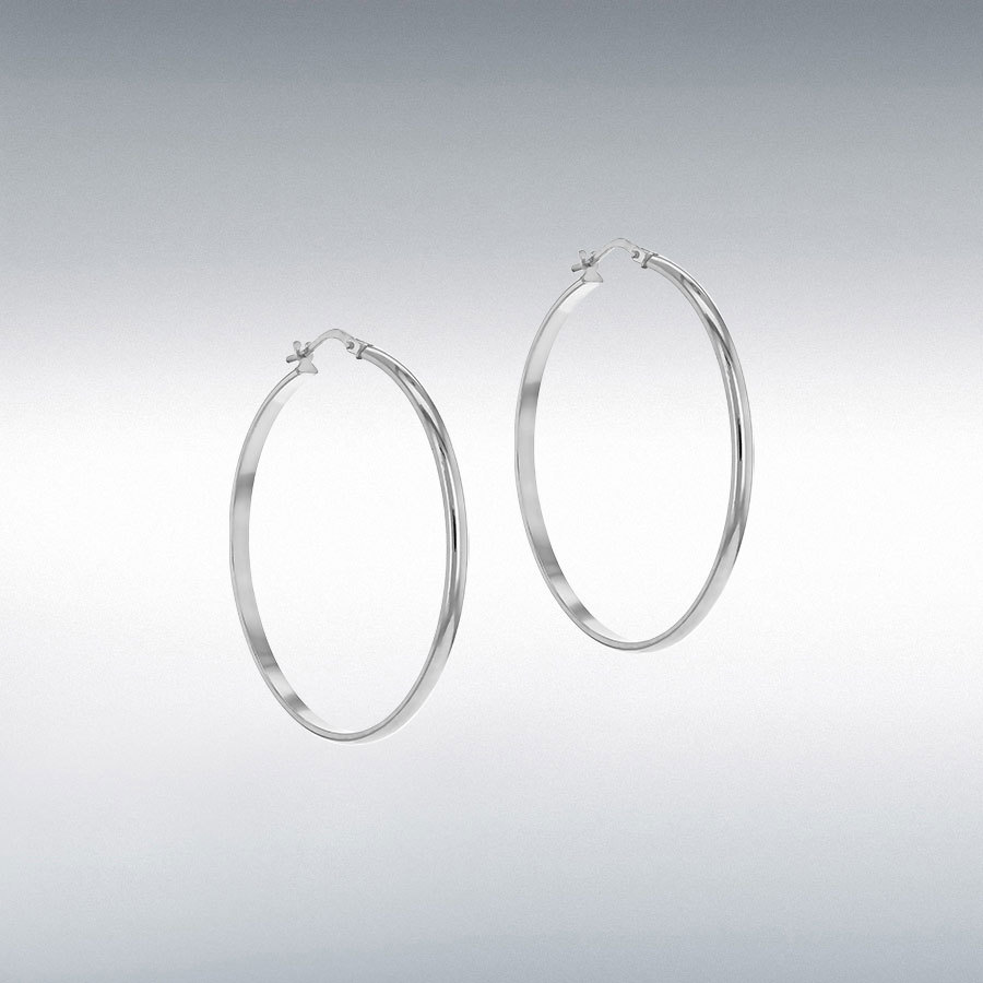 STERLING SILVER RHODIUM PLATED 33.5MM PLAIN HOOP EARRINGS