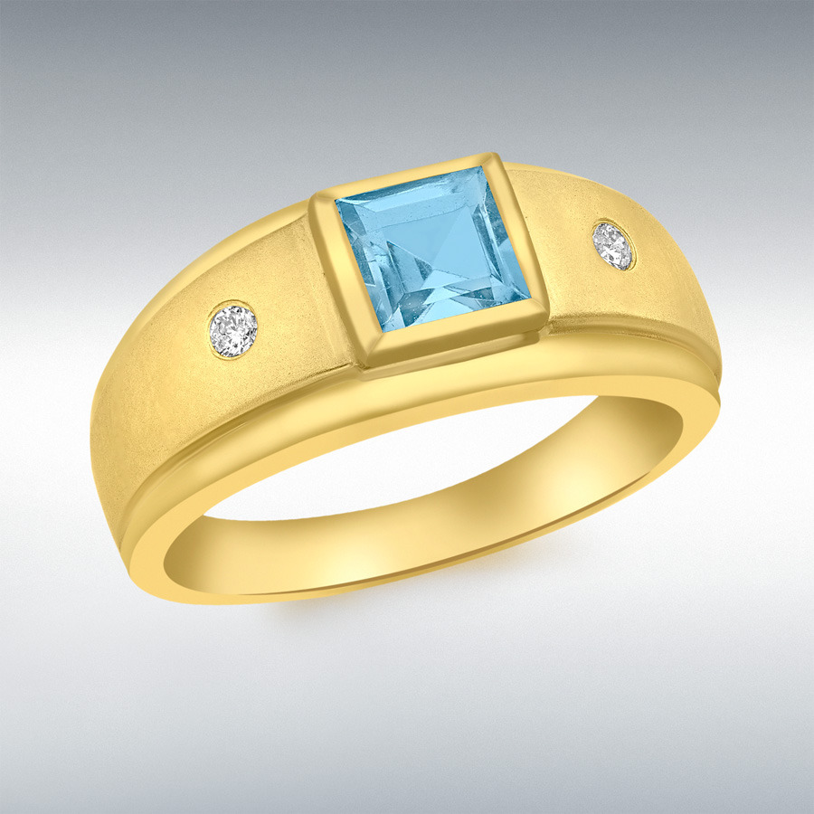 9ct Yellow Gold 0.05ct Diamond and Square Topaz Ring