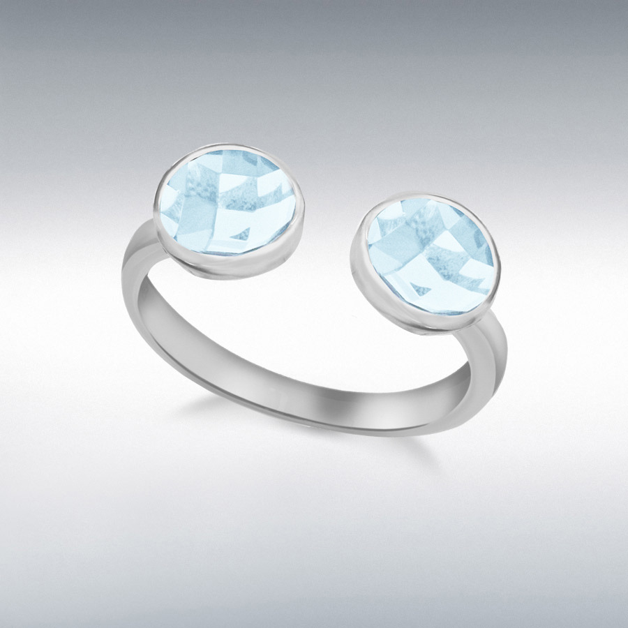 Sterling Silver Light Blue Glass Faceted Torque Ring